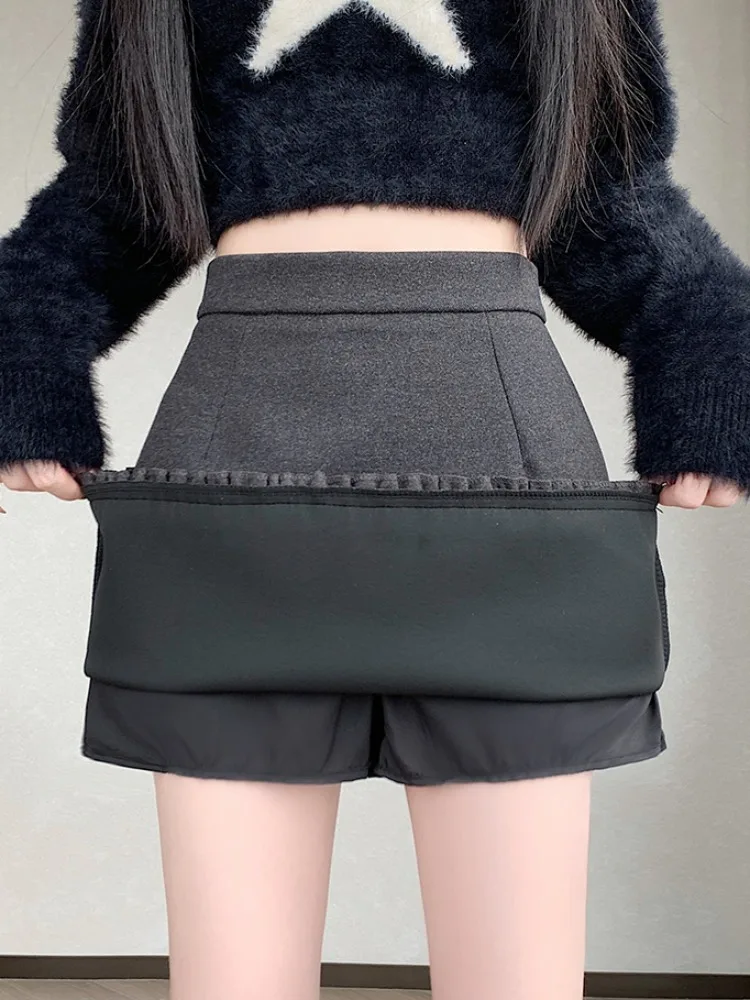 Falda acampanada de cintura alta de lana ay, falda ortopé adelgazante de invierno para mujer con empalme de encaje, Sle de viaje