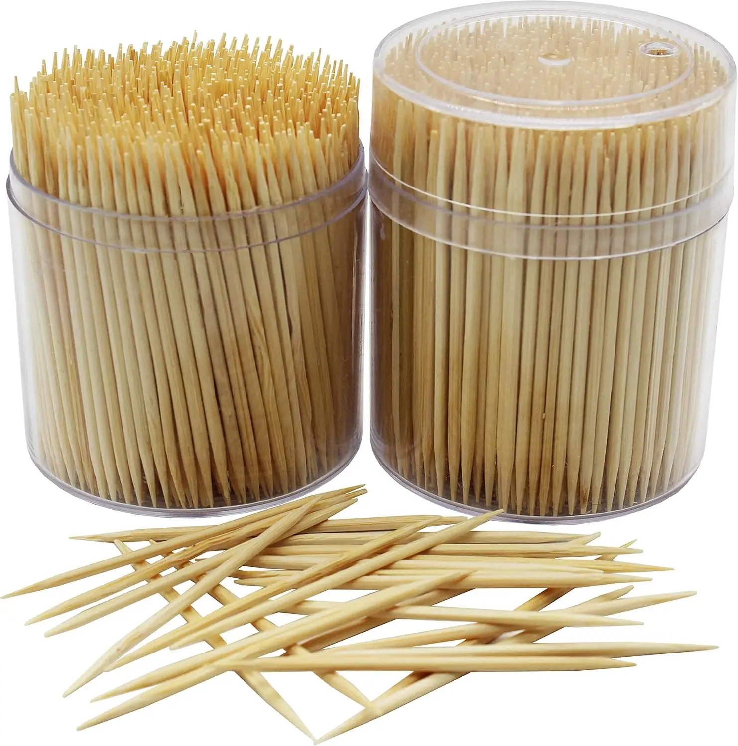 

1000 Bamboo Toothpicks in Clear Storage Box - Sturdy, Safe for Party, Appetizers, BBQ & Teeth Cleaning
