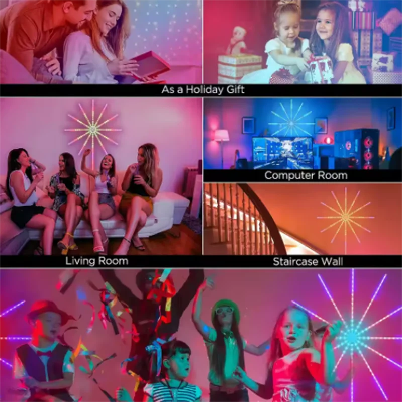 NEW 2025 Firework Light LED Strip Bluetooth Smart APP Control Neon Strip USB 5V Smart Lamp Sync Music Christmas Party Decoration