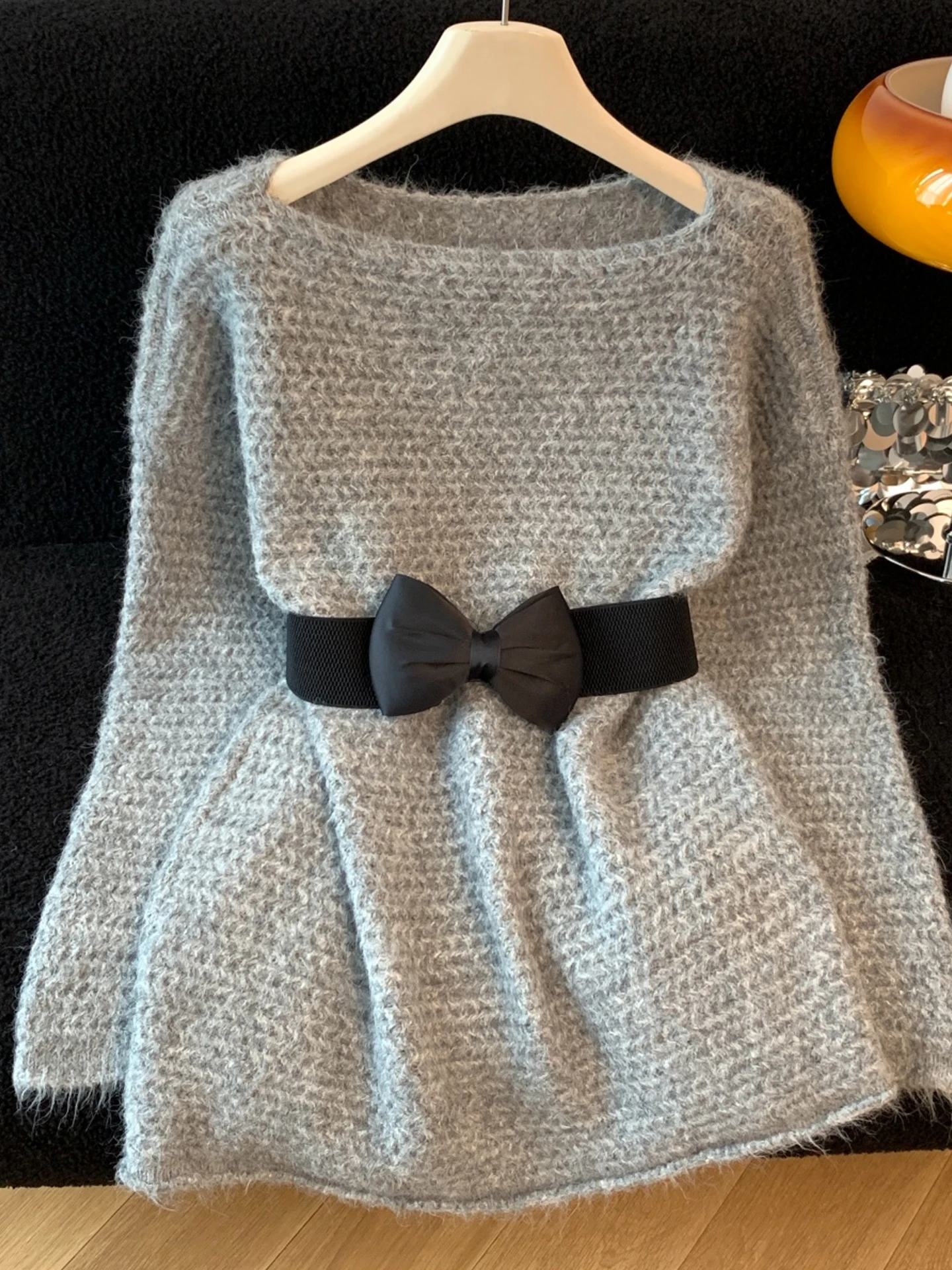 한국 슬레 레이지 매듭 허리 조임 니트 스웨터 여성용 가을 겨울 신상 패션 루즈 슬림핏 탑