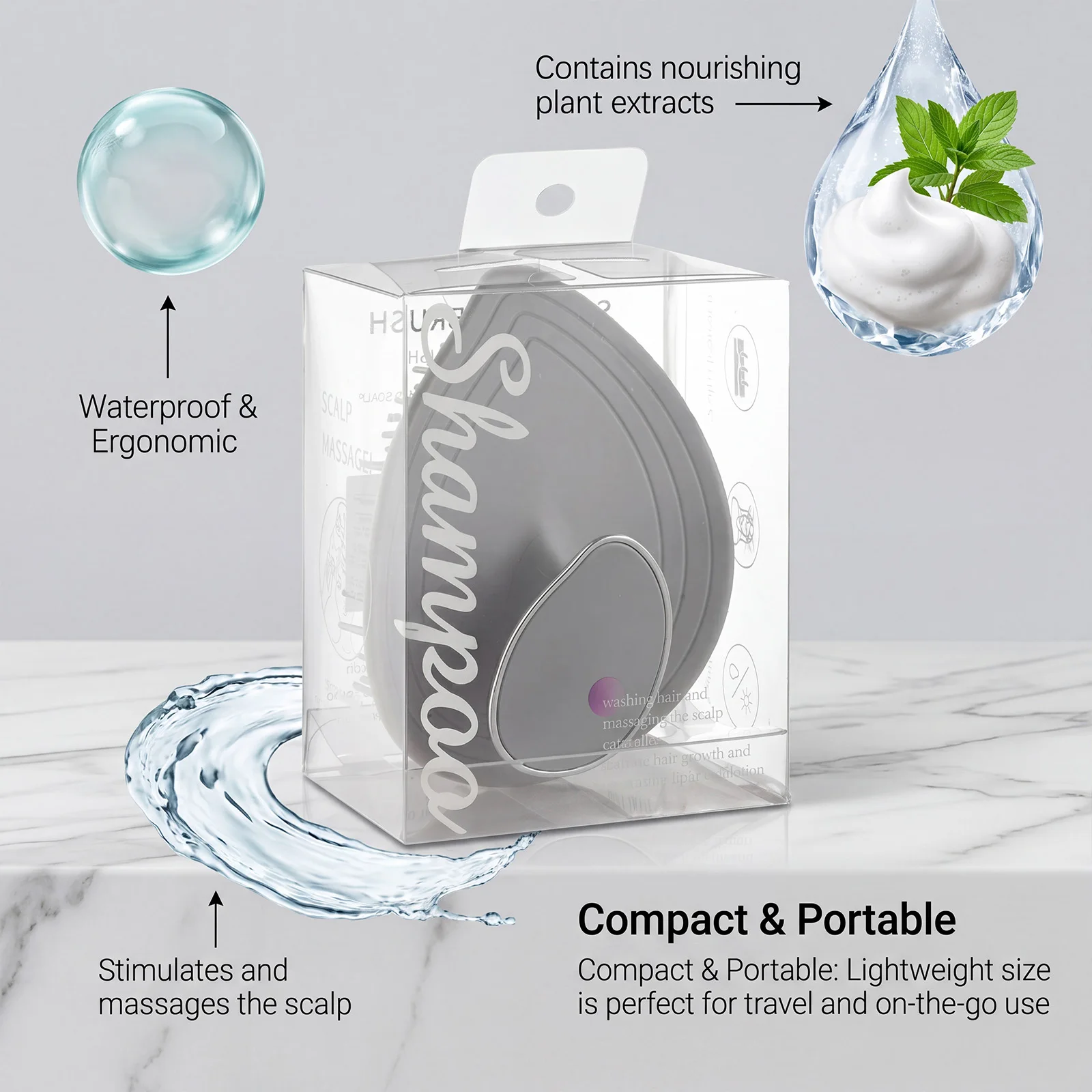 Leaf Shape Scalp Shampoo Brush, Soft Silicone Hair Washing Massage Comb, Portable Hair Scrubber With Transparent Box