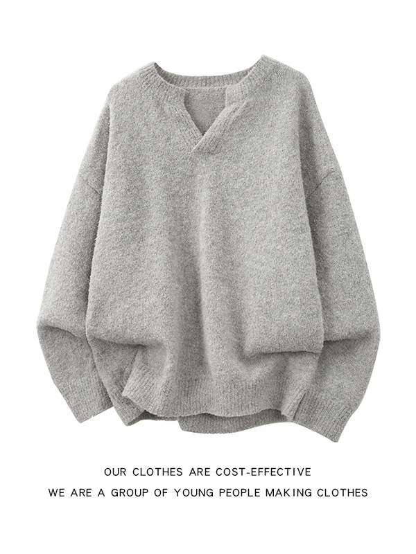 

Мужской трикотажный свитер с V-образным вырезом, однотонный, плотный, премиум-класса, для многослойных образов, повседневный, с длинным рукавом, осенний