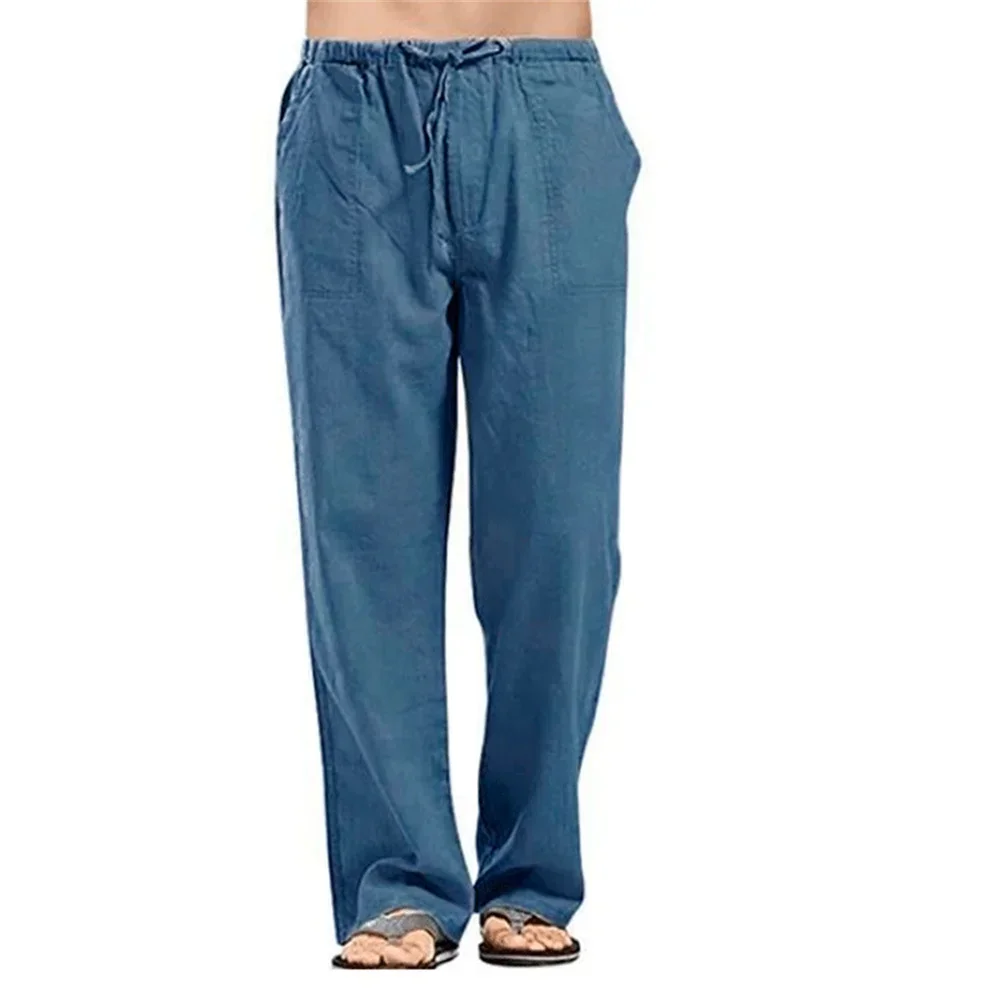Men's Cotton Linen Pants Summer Solid Color Breathable Linen Trousers Male Casual Elastic Waist Fitness Pants - Image 5