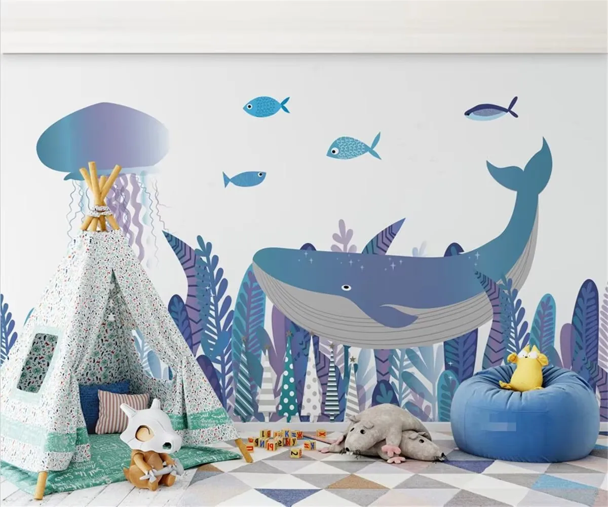 

Фотообои на заказ, звездное небо, морские киты, детская комната, мультяшные обои, фон, украшение для дома, детские 3d обои