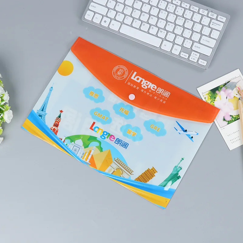 Custom. Factory Cartoon A4 Snap-Fastener File Bag Pp Plastic A5 File Bag Color Folder Printable