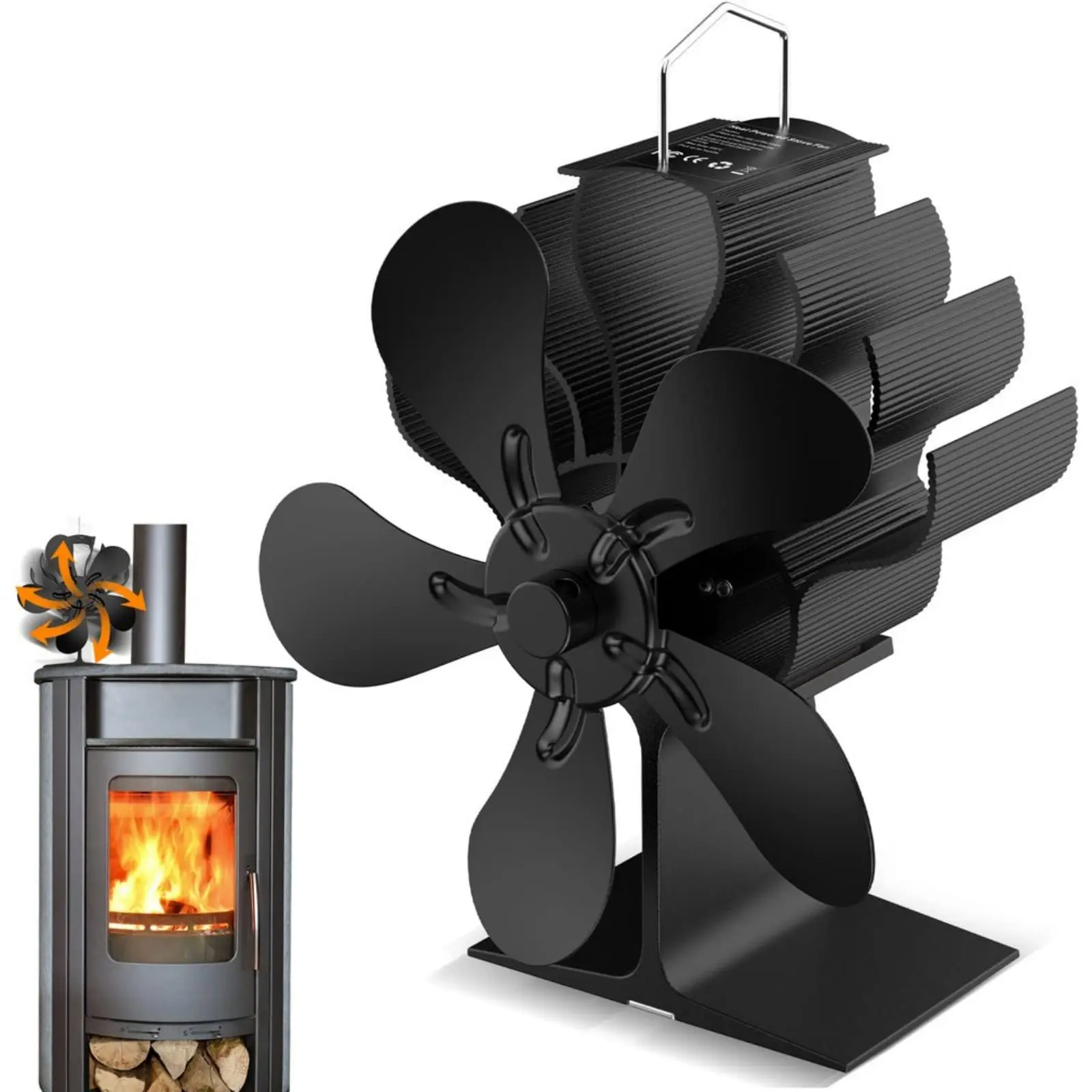 Ventilador de lareira movido a calor, Eco Friendly, Circulação para lenha, Log Burner, 5 lâminas