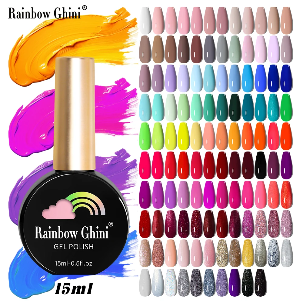 Rainbow Ghini 15ML 146 Colors Long Lasting Gel Nail Polish Colorful Fine Shimmer Soak Off UV LED Gel Varnishes For Manicure DIY