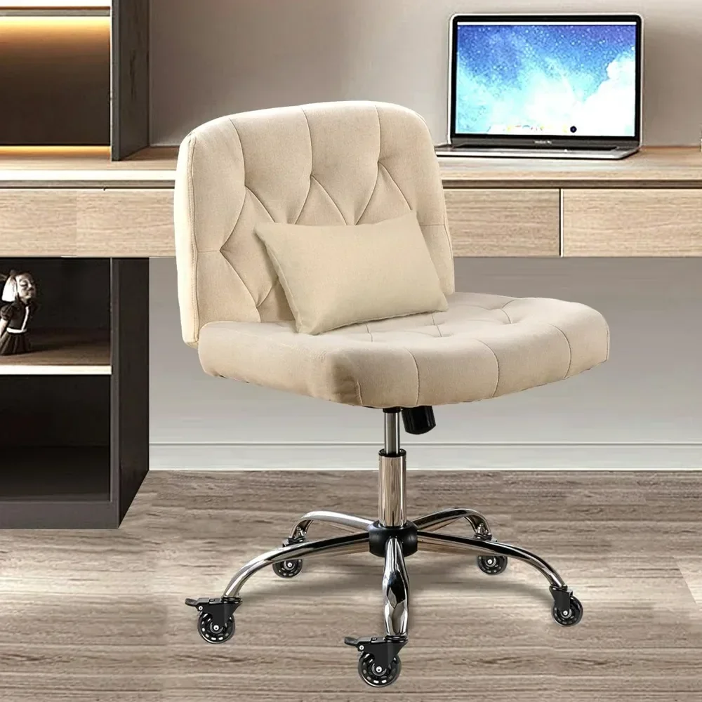 

Cross Legged Office Chair, Wide Seat Criss Cross Chair with Wheels, Comfy Fabric Armless Computer Home Office Desk Chair