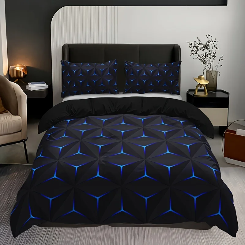 Fashion Blue Argyle Print Duvet Cover Set Soft And Skin-friendly Duvet Cover For Bedroom Guest Room Bedding Set