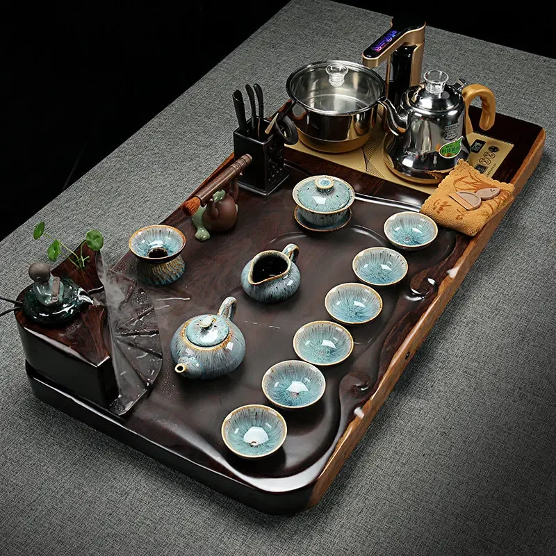 Ebony solid wood tea tray, complete set of tea making set, purple sand teacup