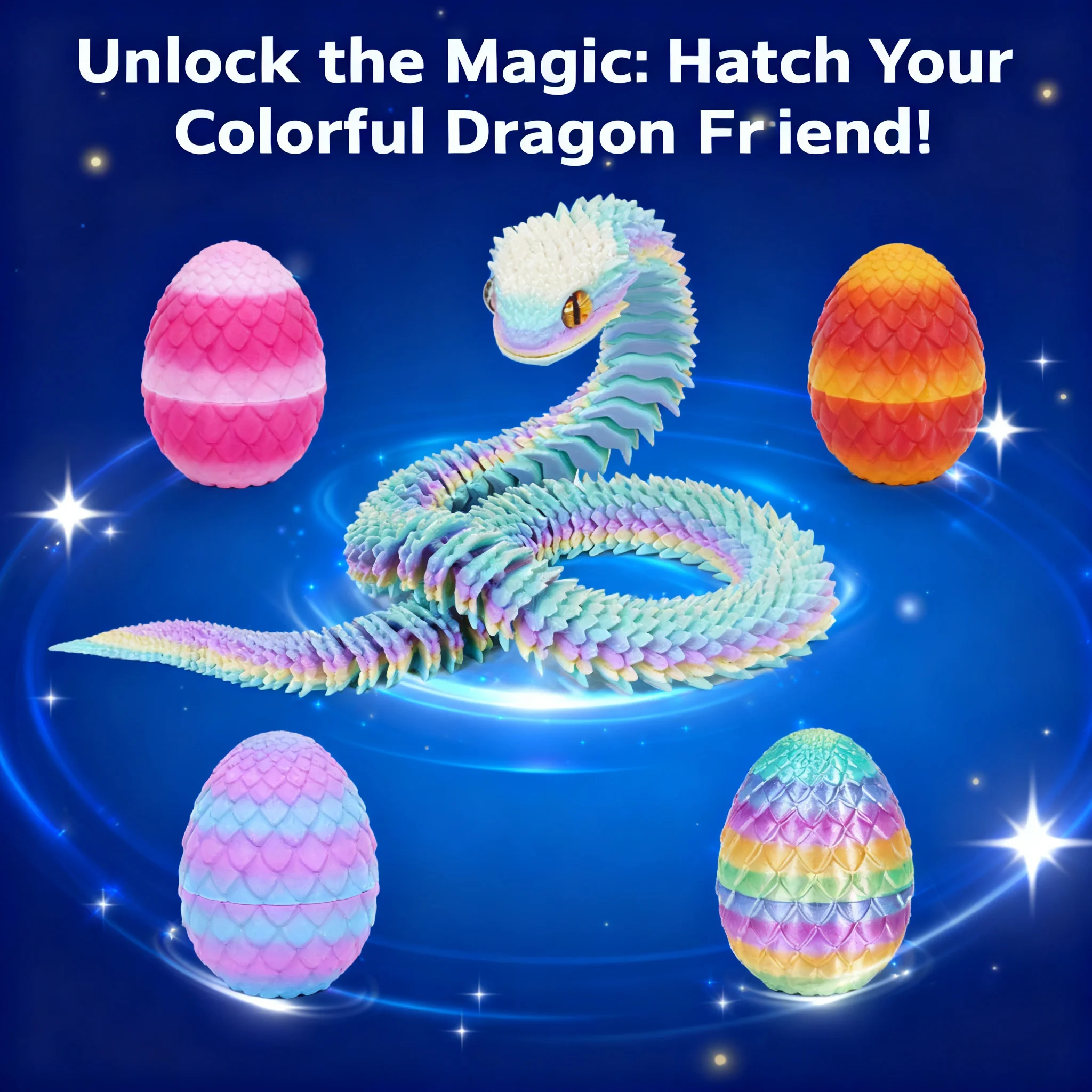 

3D Printing Moveable Action Figure Snake Egg Toys Stress Relief Rotation Ornament Desktop Creative Anime Gift