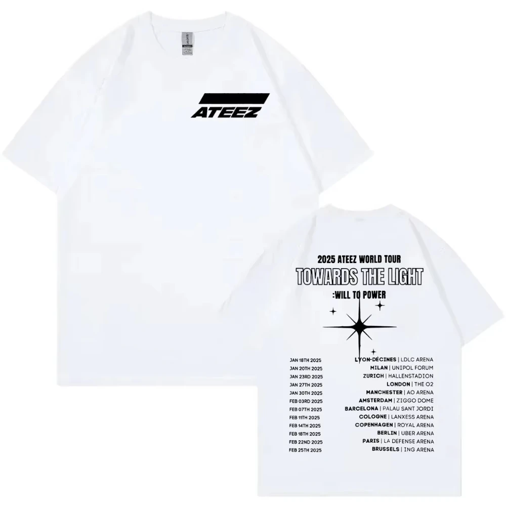 Ateez world tour 2025 gráfico t camisa das mulheres dos homens harajuku kpop manga curta camiseta casual moda oversized puro algodão tshirt