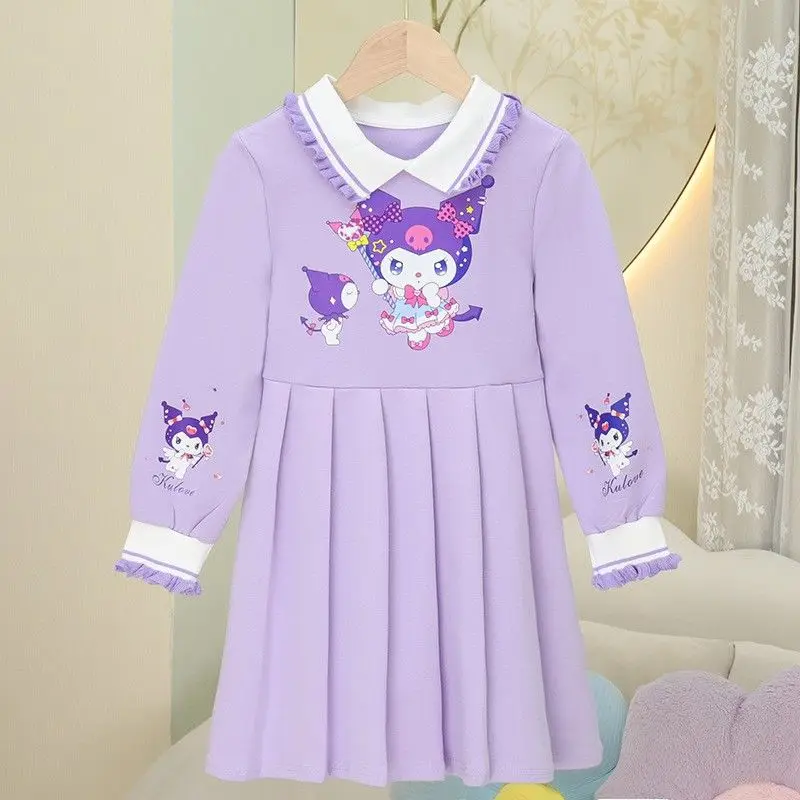 Cinnamoroll-Vestido de manga larga para niños, suéter de Anime Sanrios Kuromi, vestido de princesa Kawaii Melody, primavera y otoño