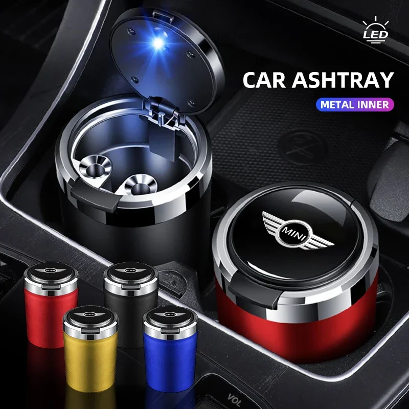 Car Cigarette Ashtray Cup With Lid With LED Light Portable Detachable Vehicle Ashtray For Mini Cooper S R55 R56 F5556 Countryman