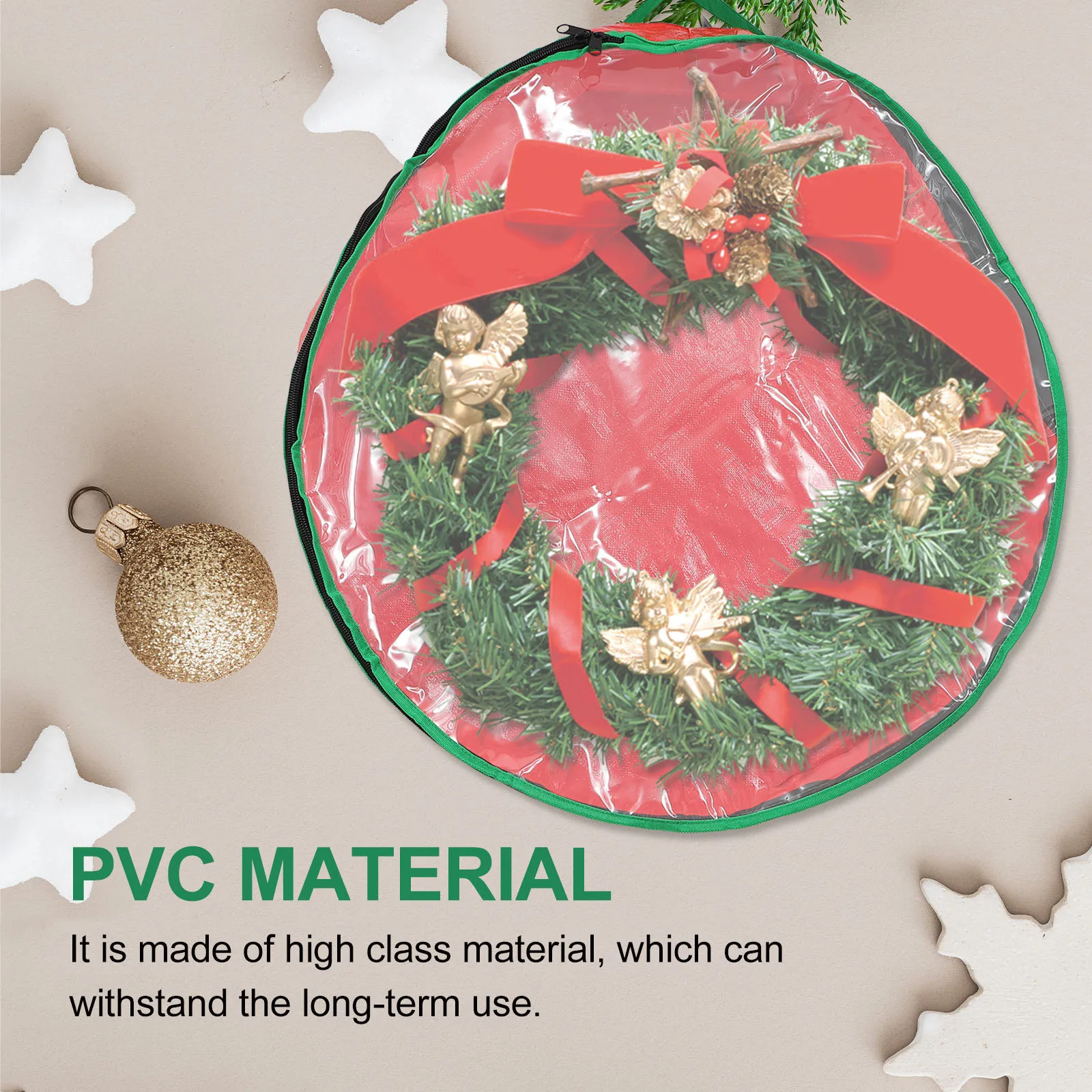 1 قطعة حقيبة تخزين إكليل مستديرة مع نافذة واضحة قماش مقاوم للماء عالي الجودة لعيد الميلاد جارلاند ديكور عطلة هدية قابلة للطي