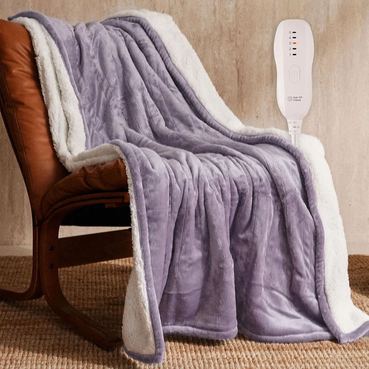 

Фланелевое электрическое одеяло 50x60, сертифицированное ETL, можно стирать в машине, с 5 уровнями нагрева и автоматическим отключением для женщин (фиолетовое)