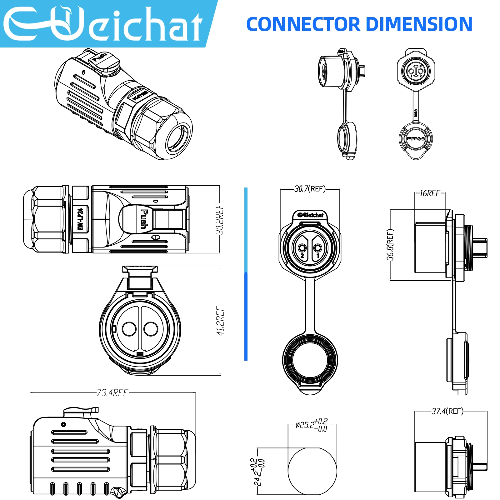 EW-LP24 Waterproof Connector IP68 Industrial Circular Aviation Electrical Connector M24 2-24 Pin Thread Socket