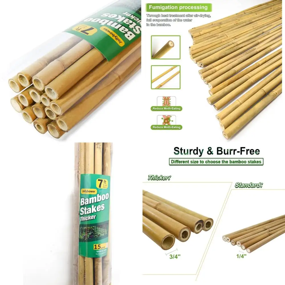 

Толстые бамбуковые колья для сада — 15 сверхмощных кольев длиной 7 футов, идеально подходят для помидоров, фасоли, цветов, деревьев в горшечных растениях