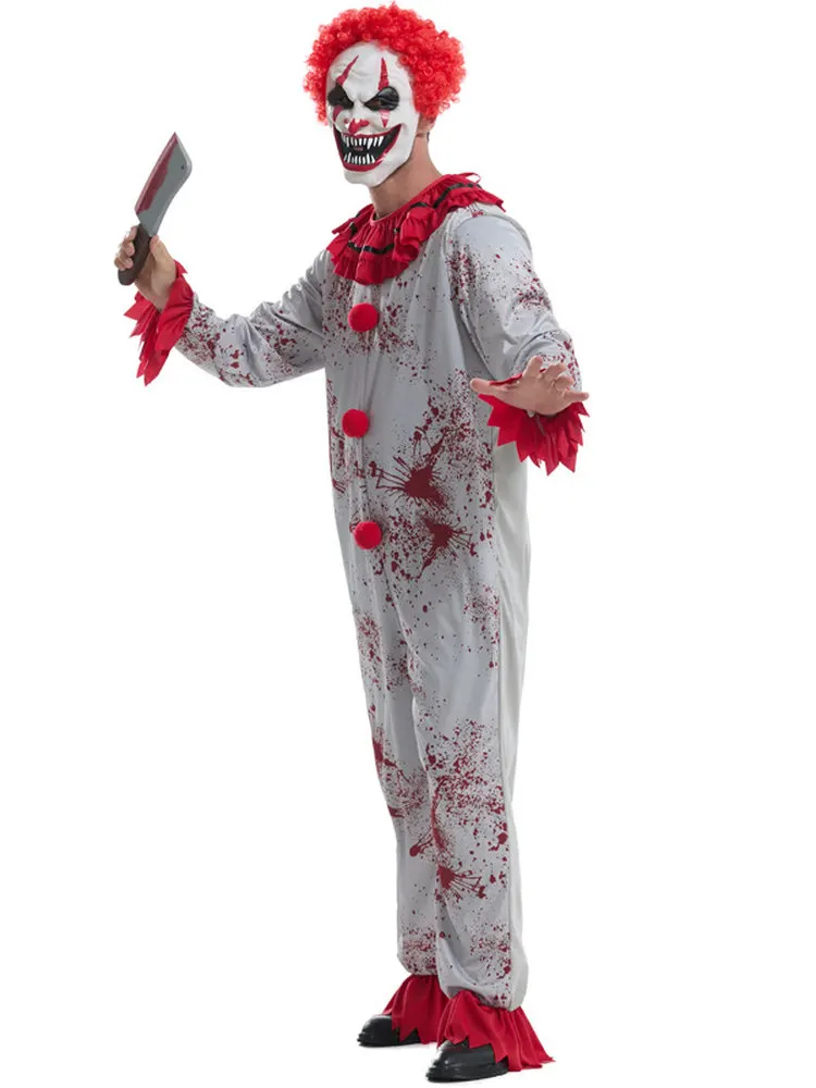 Halloween Volwassen Cosplay Clown Masker Headset Terroristisch Bloedgekleurd Escape Room NPC Eng Kostuum Polyester Etnisch Toneelkostuum