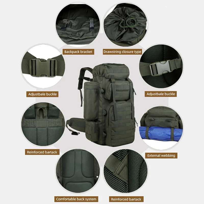 Multifuncional Tactical Shoulder Bag para Homens, Molle Bagagem Mochilas, Escalada, Camping, Montanhismo, Viagem, Caminhadas, Grande