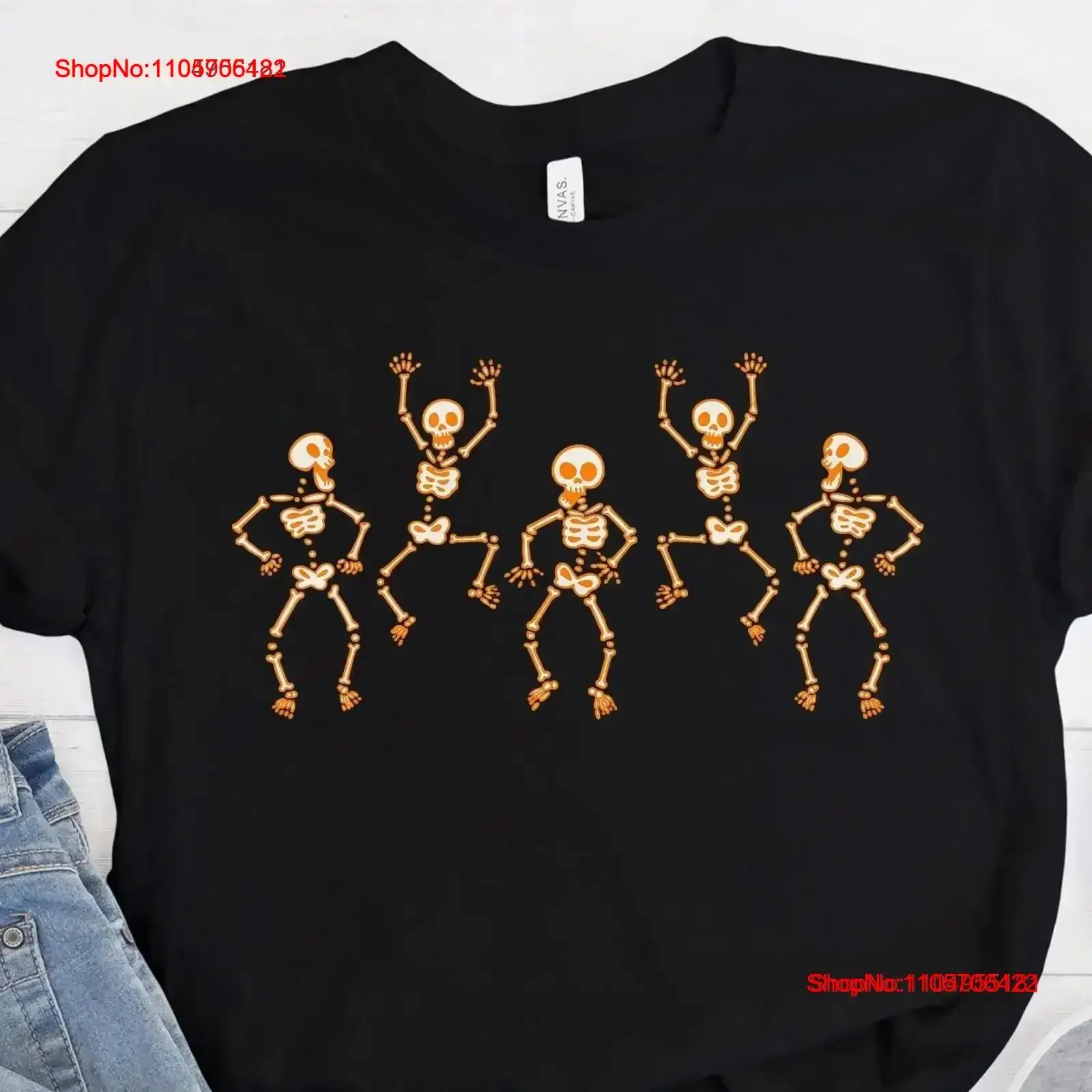 Skeleton Dancing Halloween T Shirt Skeletons Happy GifT vintage Washed fashion Soft Top For Everyday Wear graphic Slightly