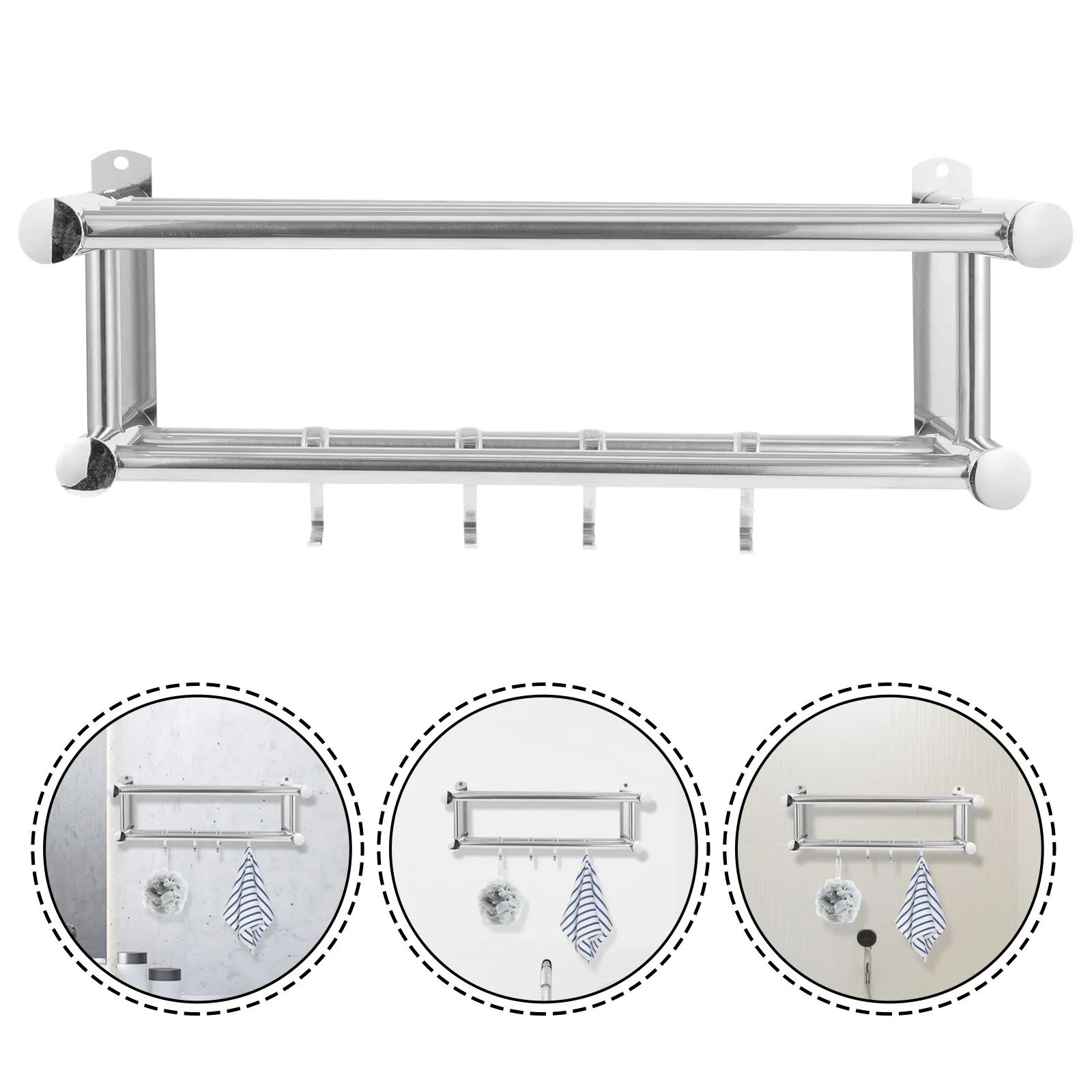 

Настенная полка-органайзер для ванной из нержавеющей стали с держателем для полотенец и корзиной для хранения, высокая грузоподъемность