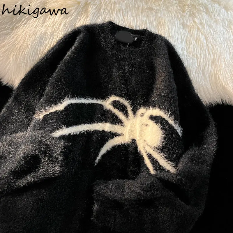 Spider Sweater for Women Pull Femme Vintage Thicked Fashion Jumper Ropa Mujer Korean Knitting Casual Oversized Y2k Pullovers