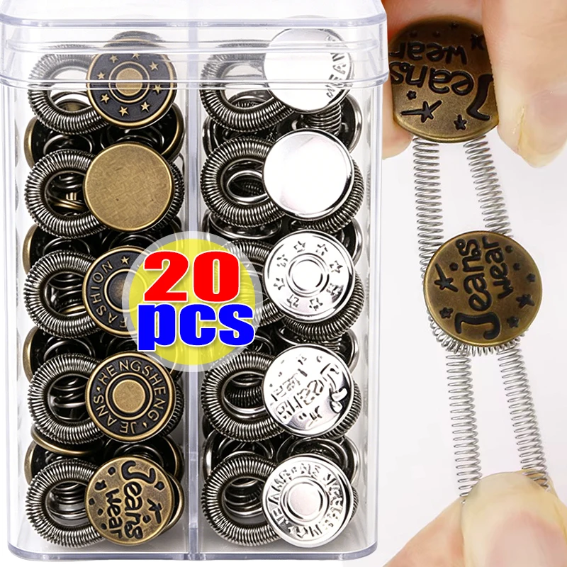 

Adjustable Jeans Waist Extender Metal Spring Button Retractable Elastic Buckle No Sew Waistband Expander for Jeans Pants Skirts