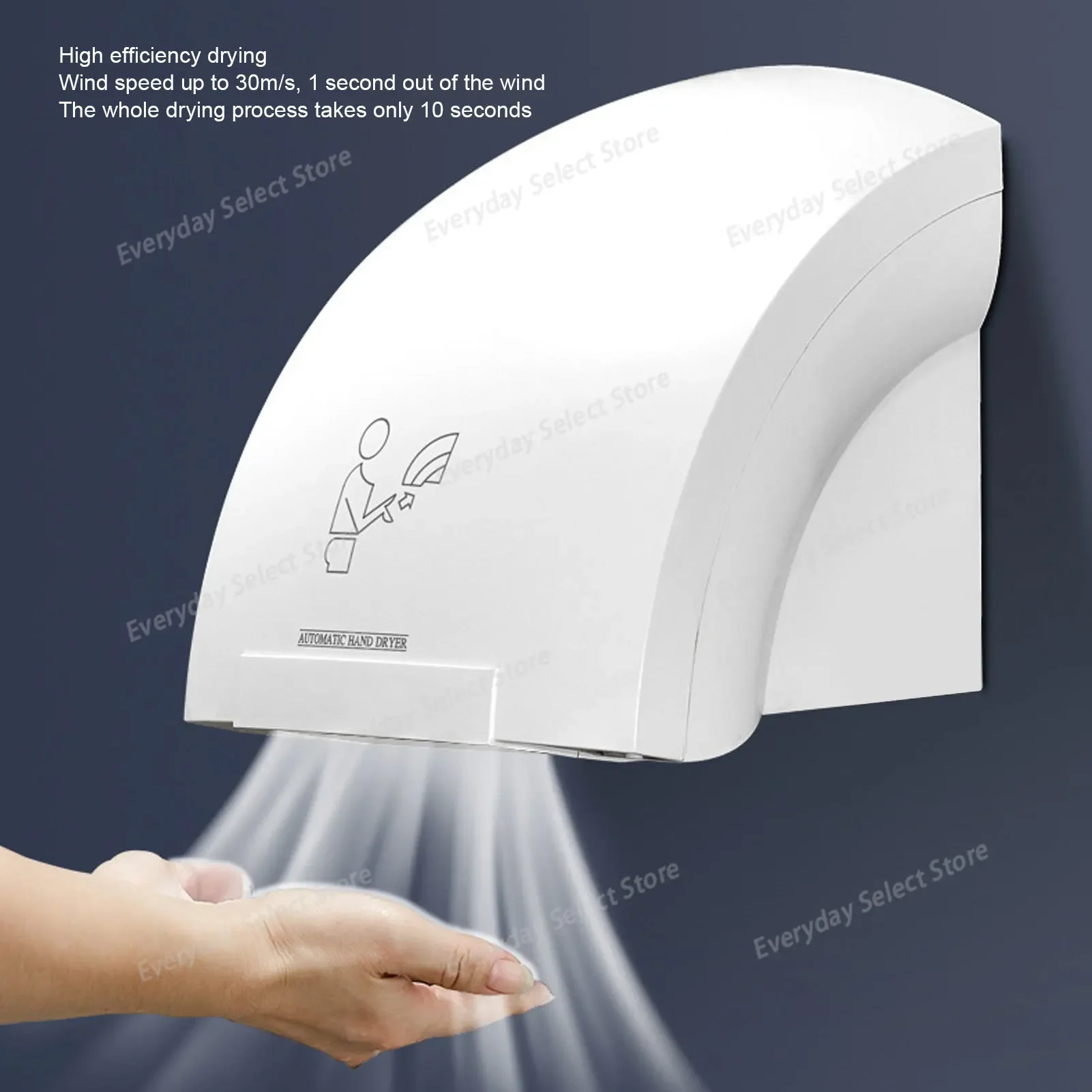1200W Automatic Sensor Hand Dryer, 10‑Second Fast‑Drying Device with Powerful Warm Airflow for Bathroom, Mall and Hotel