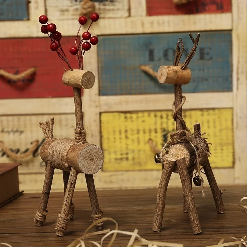 wooden couple deer ornaments gifts creative wooden handicrafts desktop decoration window display