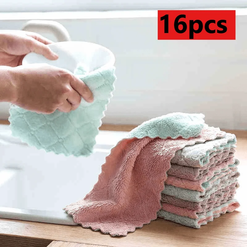 16pcs Super Absorbent Microfiber Kitchen Dish Cloth High-efficiency Tableware Household Cleaning Towel Kitchen Tools Gadgets