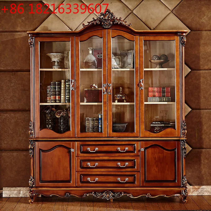 

Европейский четырехдверный книжный шкаф для учебы книжный шкаф из цельного дерева Американский винтажный шкаф для домашнего использования