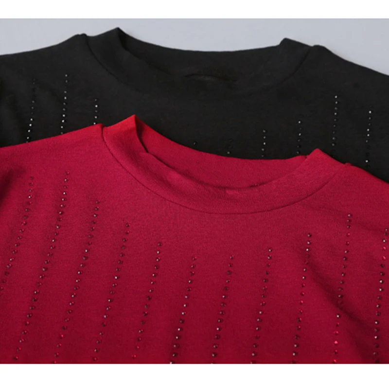 MadBlack-Women's European T-Shirt, Sexy Mock Neck Diamonds Patchwork, Streetwear Short Sleeve Slim Tee, 2025 Summer New T52820CC