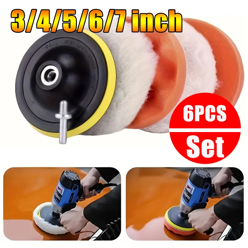 

6PCS Car Polishing Sponge Set 3/4/5/6/7 Inch Car Paint Care Maintenance Beauty Universal Adapter Cleaning Tool Accessories