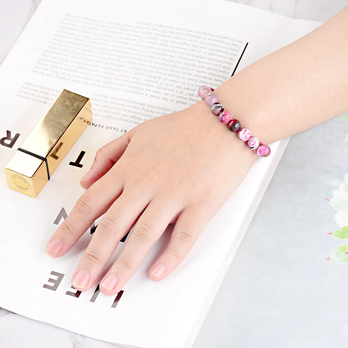 Colorful Natural Agat Stone Beaded Bracelets For Women Blue Pink Purple Tourmaline Stone Couple Bracelet Fashion Jewelry Gift view 5