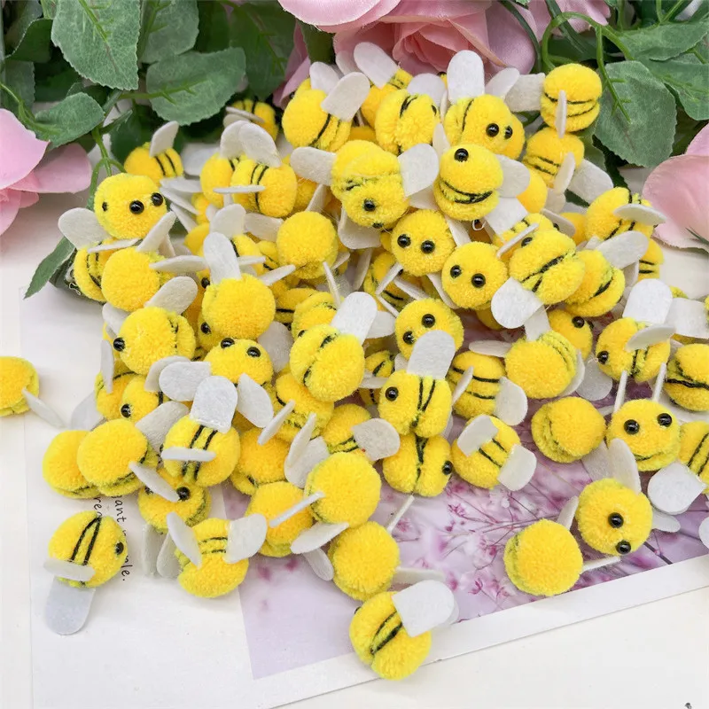 20*25mm Yellow Bee Pompoms Plush Balls Wedding Party Decor Fluffy Pompom Kids Hair Accessories DIY Scrapbook Toys Craft Supplies