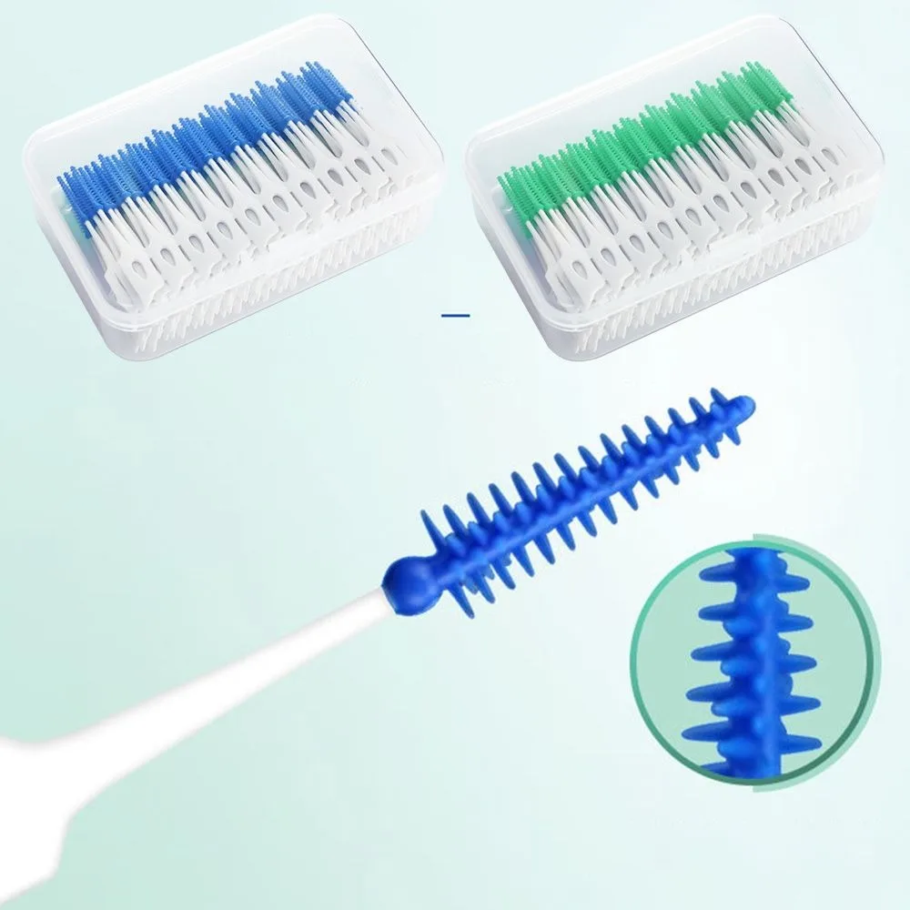 160pcs/box Soft Silicagel Interdental brush Tooth Gap Gum Massage Toothpick Floss Cleaning Tools Blue/Green Teeth Cleaner Unisex