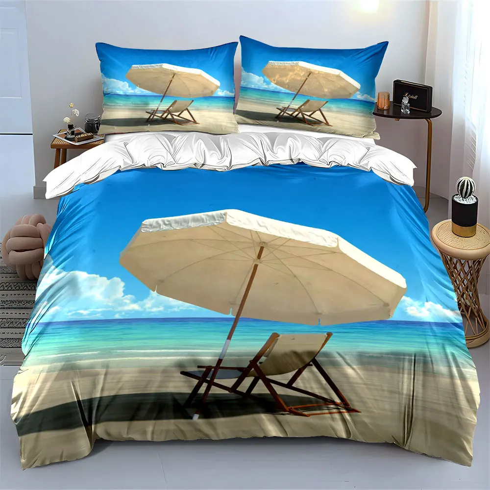 Beach chair with white umbrella Bedding Set for Kids Luxury Gift 3pcs Digital Print Comforter Set Soft Comfortable Breathable