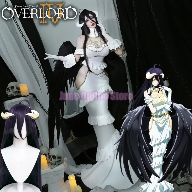

Персонаж Аниме Overlord Albedo Косплей Костюм Хэллоуин Рождественский костюм женские белые платья Overlord Albedo Косплей