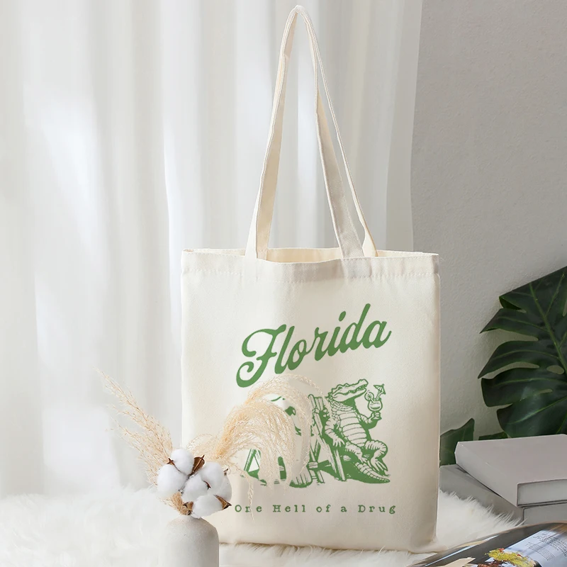 فلوريدا نمط حمل الحقائب قماش حقيبة كتف قابلة للطي للسفر التنقل اليومي المرأة قابلة لإعادة الاستخدام حقيبة تسوق كبيرة للشاطئ