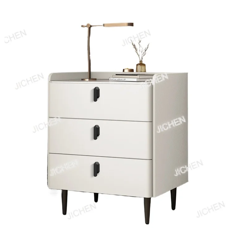 

Modern Luxury Marble Solid Wood White Black Gray Leather Bedside Table 3 Drawers Bedroom Floating Furniture Minimalist Style