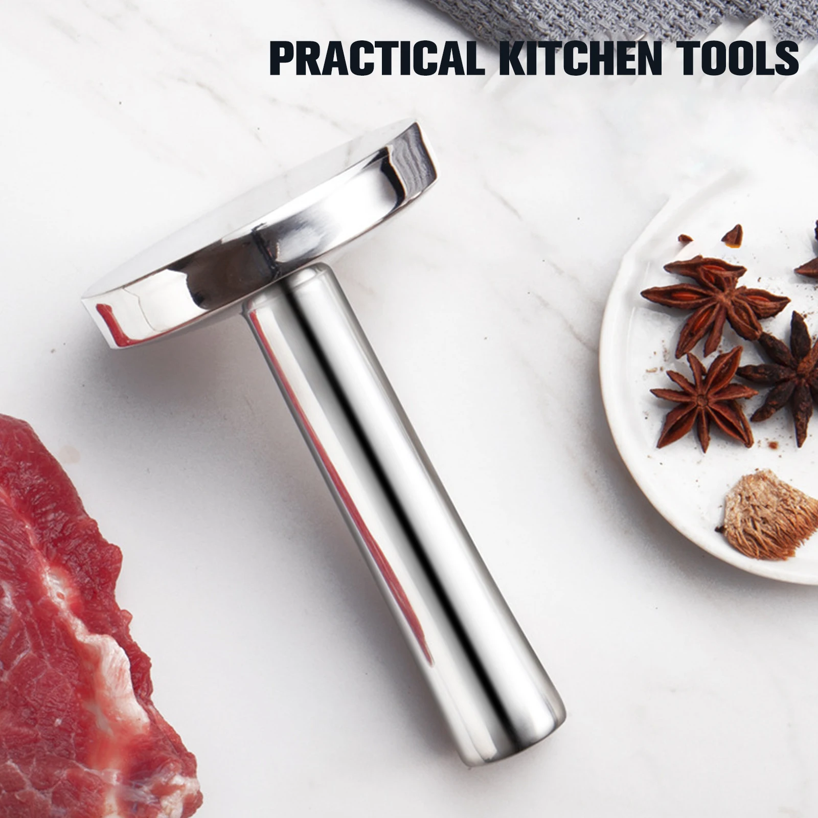 Meat Pounder Flattener Food Grade Stainless Steel Kitchen Meat Mallet Large Round Meat Mallet Tenderizer Tool Rust Proof Chicken