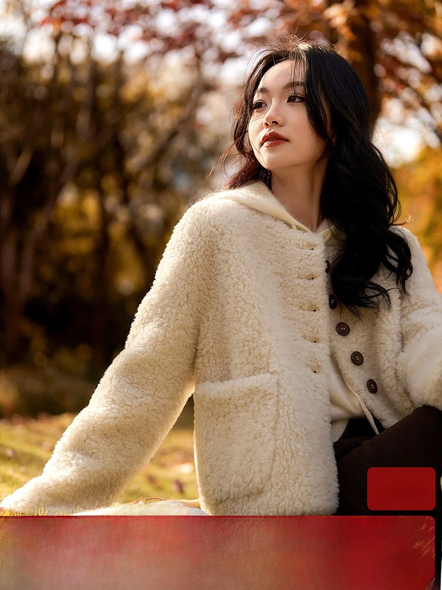 

Xiao Han Ge Soft Fce Warm Ele Wool Particle Coat Commute Simple Daily Long Sve round Ne Stand Fit Chinese Made