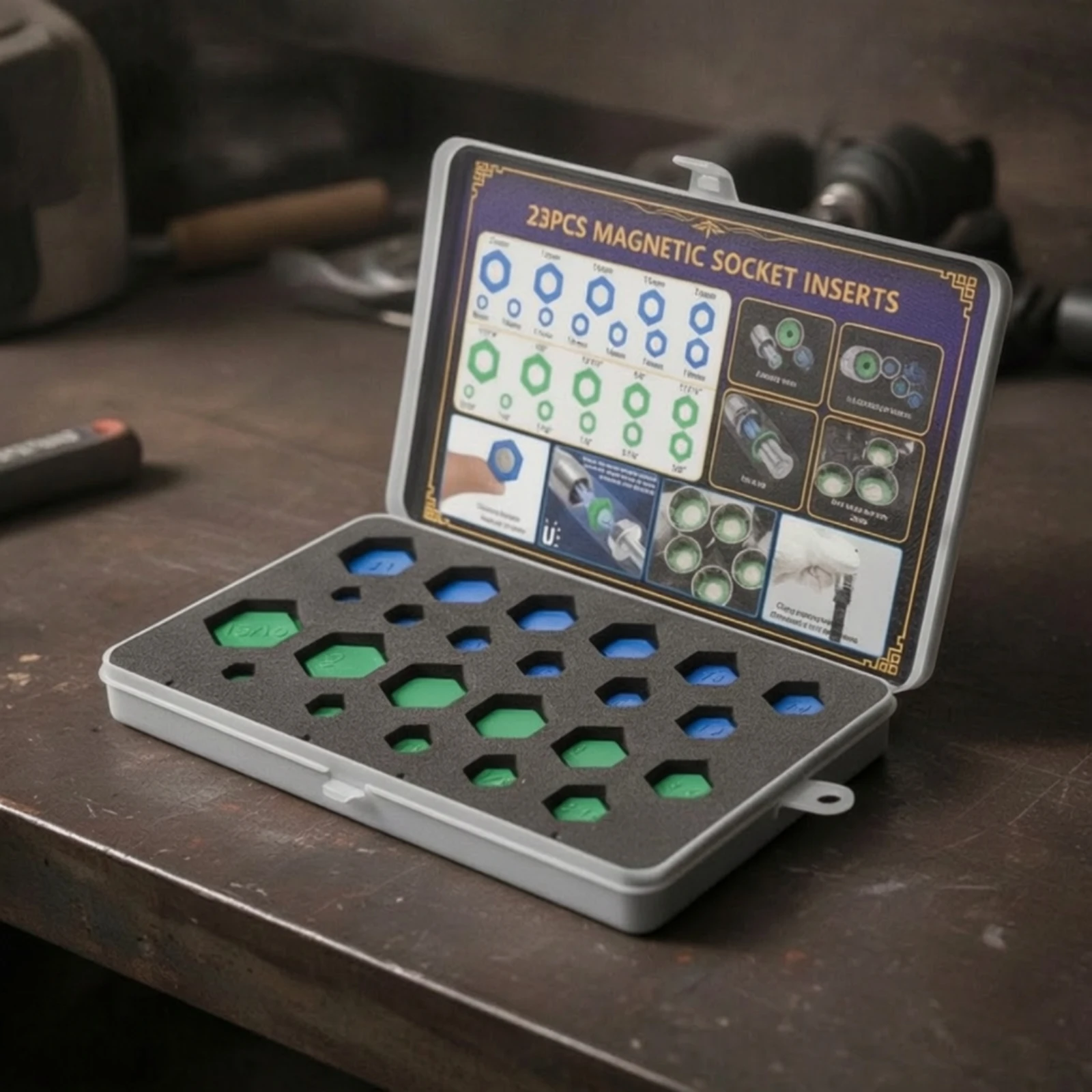 23 Pieces Attracting Socket Insert Adapter Set Metric Attracting Socket Insert Set Tool Hexagonal SAE for Mechanics, Workshop