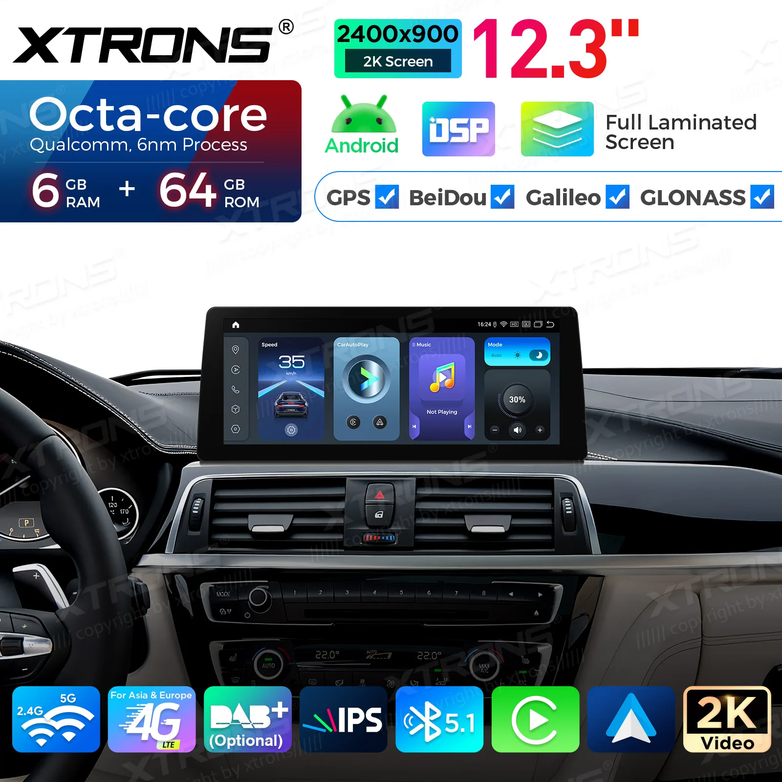 XTRONS 12.3'' Android 14 For BMW 3 4 Series F30 F31 F32 F33 F34 F36 M3 F80 M4 F82 NBT/CIC 2013-2016 LHD Car Radio Carplay Player