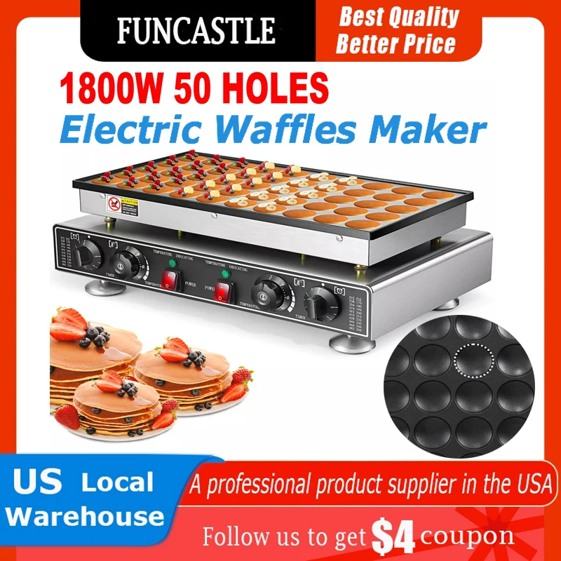 

50 Holes Electric Waffles Maker Commercial Pancake Stainless Steel Round Waffle Makers Non-Stick Muffin Maker Home Appliance