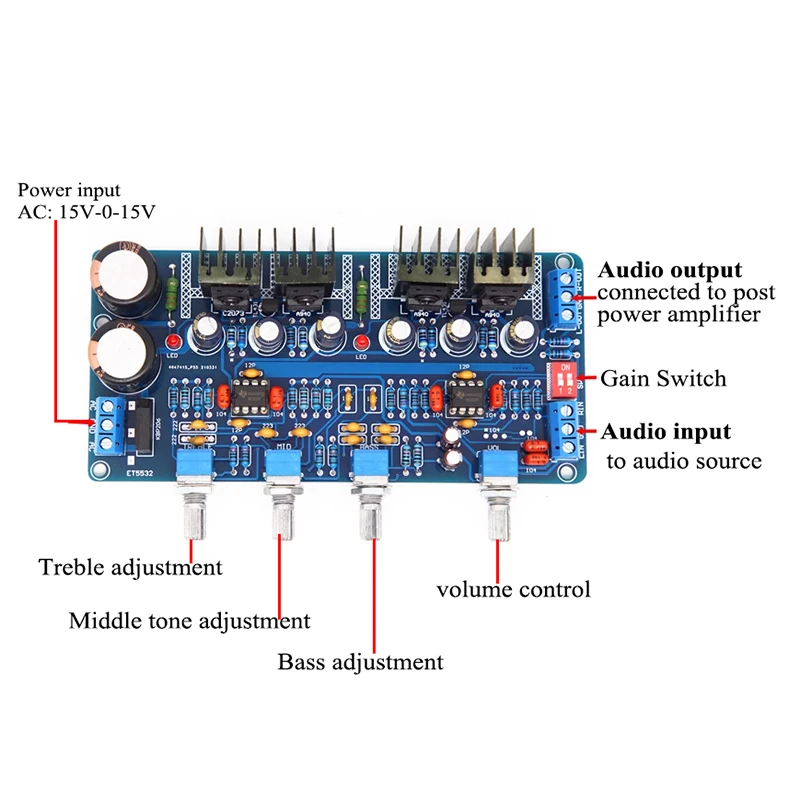 ET5532 Stereo Tone Preamplifier Board For Home Audio Amp DIY TL431 Class A Power Parallel Ne5532 OPAMP Preamp Amplifier Board