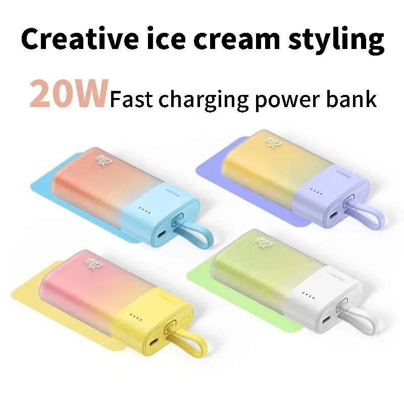 5200mAh Baseus Ice Cream Series Portable Mobile Power Bank With Built In Data Cable Bidirectional Charging Suitable For IPhone