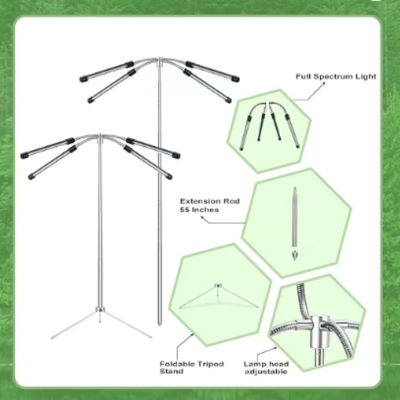 مصباح نمو نبات منزلي كامل الطيف ، مصباح نبات قابل للتعديل مع حامل ثلاثي القوائم قابل للإزالة ، ارتفاع 10-55"