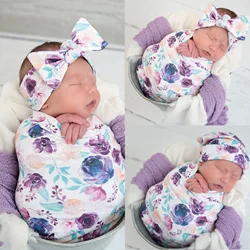 INS Baby Towel Newborn Blanket Tire Cap Hair Band 3-piece Printed Elastic Wrap Towel Set Photography Props Blanket Hair Band